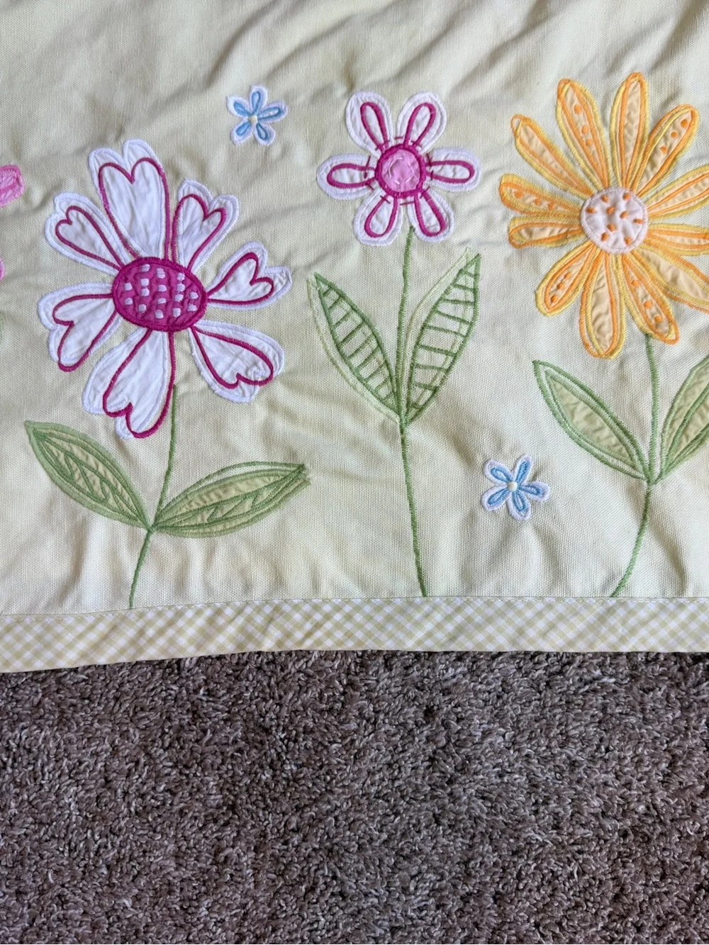 Pottery Barn Kids Yellow Green Pink Daisy Garden Window Valances Set 2 Flowers